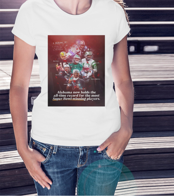 Alabama Now Holds The All-Time Record For Most Super Bowl-Winning Players Jalen Hurts DeVonta Smith Bart Starr Joe Namath T-Shirt
