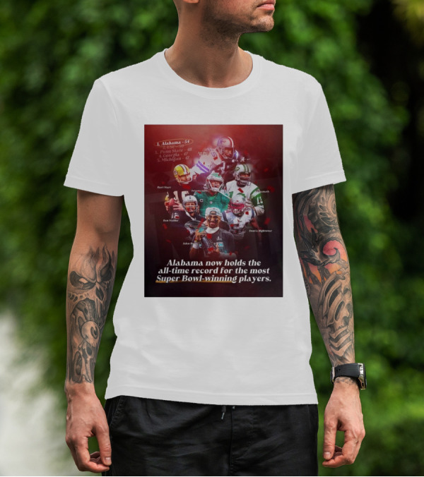 Alabama Now Holds The All-Time Record For Most Super Bowl-Winning Players Jalen Hurts DeVonta Smith Bart Starr Joe Namath T-Shirt