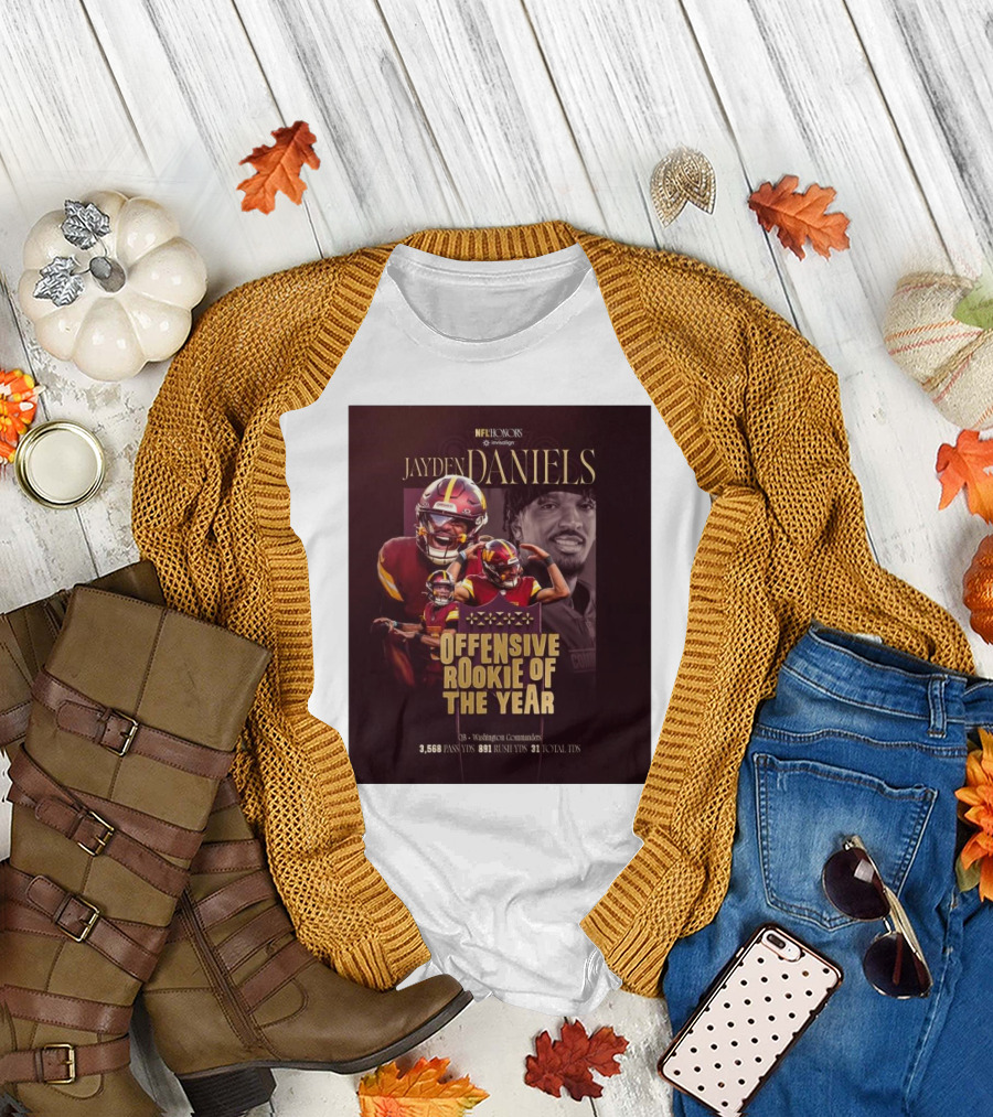NFL Honors Jayden Daniels Washington Commanders Offensive Rookie of the Year 3,568 Pass YDs 891 Rush YDs 31 Total TDs T-Shirt