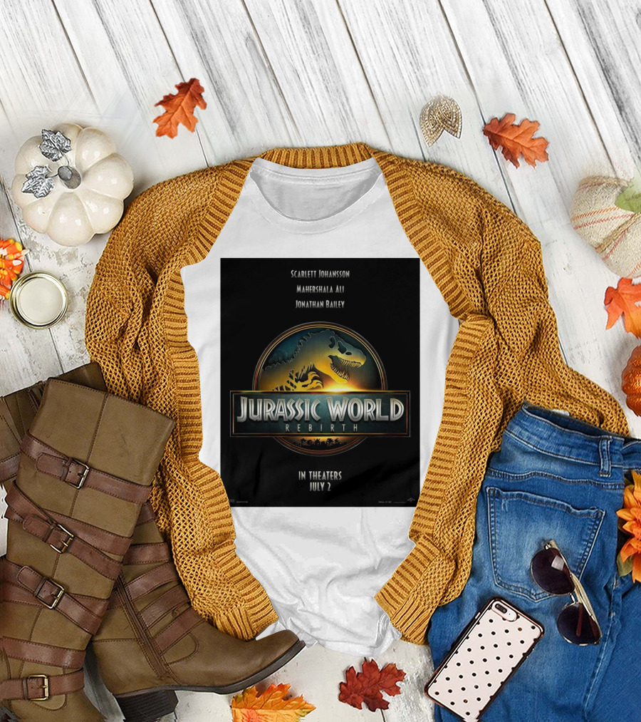 Scarlett Johansson Mahershala Ali Jonathan Bailey Jurassic World Rebirth In Theaters July 2 T-Shirt