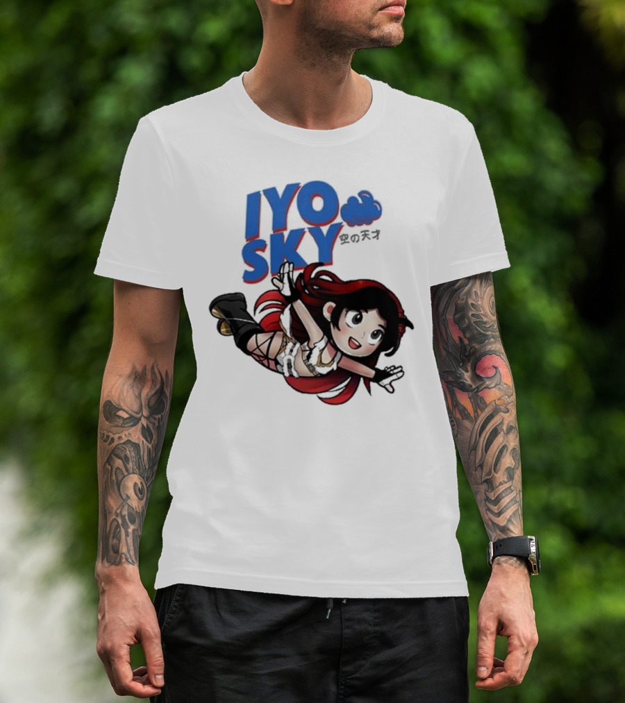 Iyo Sky Anime Character With Red And Black Hair Floating In The Clouds T-Shirt