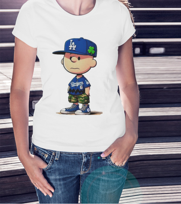 Los Angeles Dodgers Charlie Brown St. Patrick's Day LA Hat Clover Dodgers 6 Jersey T-Shirt