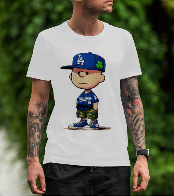 Los Angeles Dodgers Charlie Brown St. Patrick's Day LA Hat Clover Dodgers 6 Jersey T-Shirt
