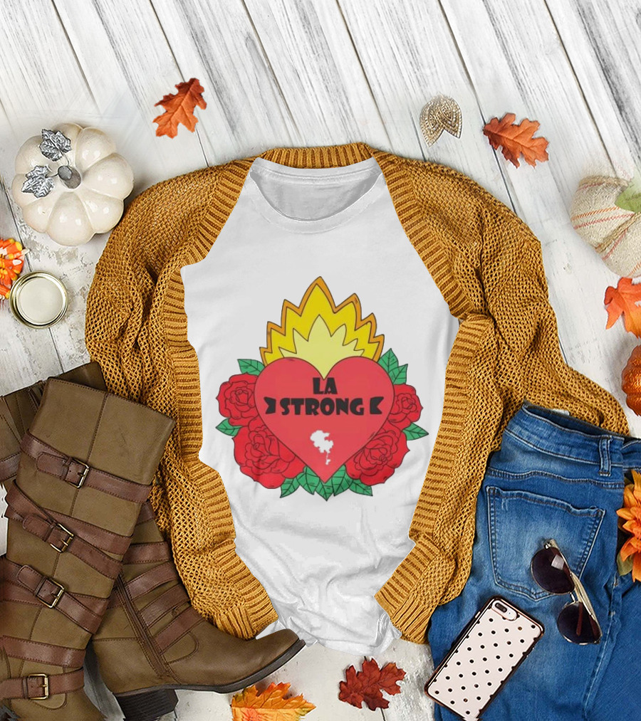 LA Strong Heart with Roses and Flames T-Shirt