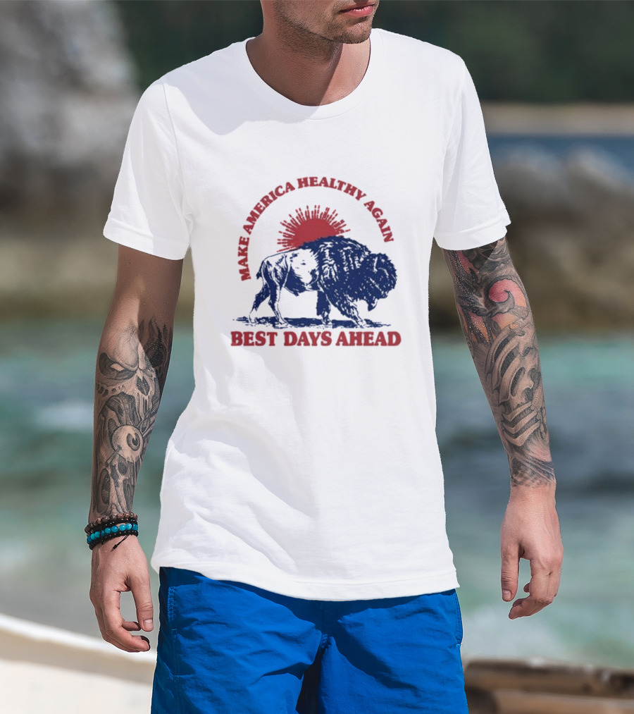 Make America Healthy Again Best Days Ahead Buffalo Bison Sunburst T-Shirt