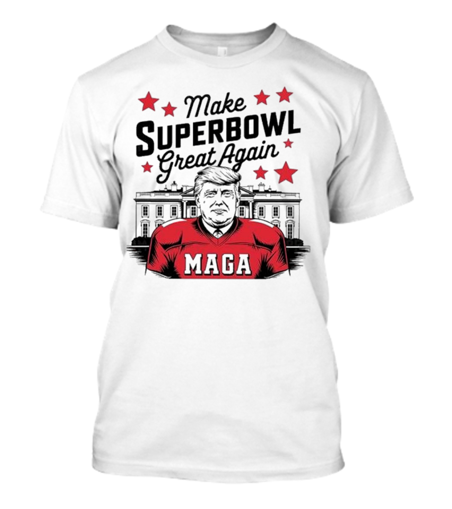 Make Superbowl Great Again MAGA Trump 2025 Red Jersey Stars T-Shirt