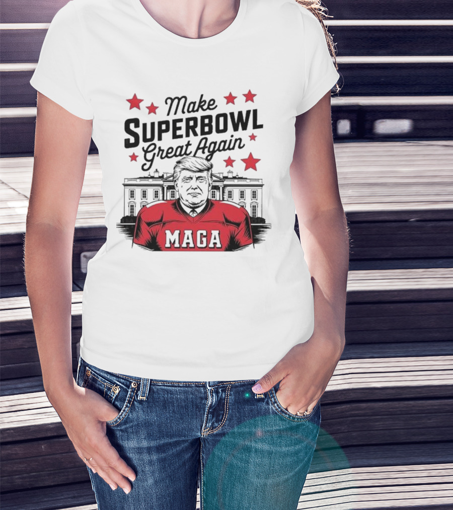 Make Superbowl Great Again MAGA Trump 2025 Red Jersey Stars T-Shirt