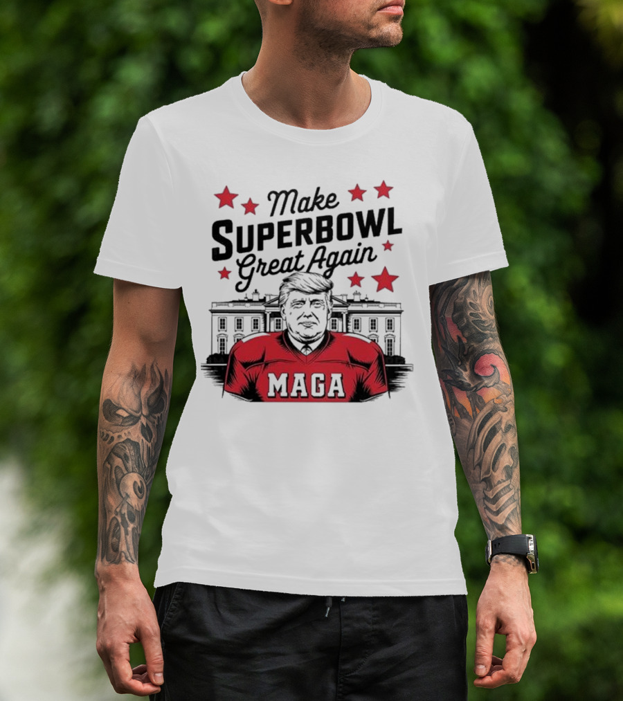 Make Superbowl Great Again MAGA Trump 2025 Red Jersey Stars T-Shirt