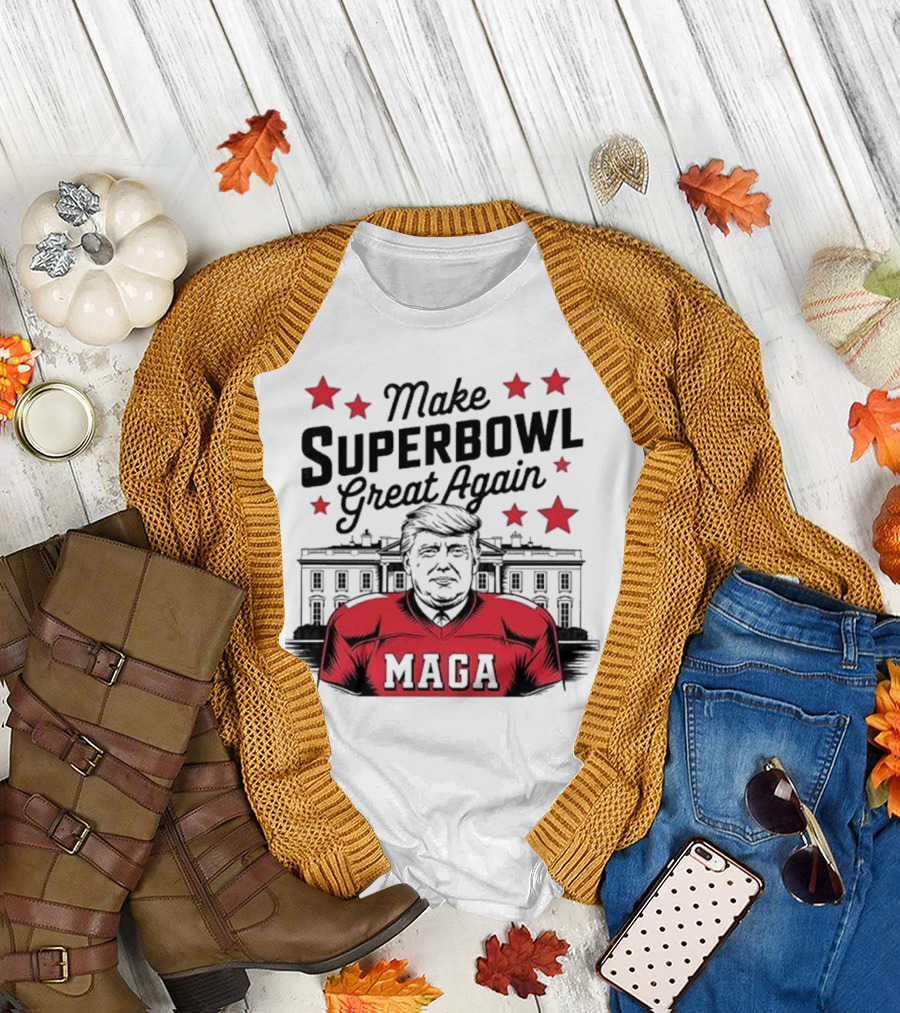 Make Superbowl Great Again MAGA Trump 2025 Red Jersey Stars T-Shirt