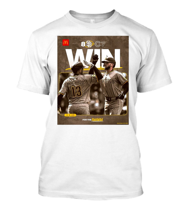 San Diego Padres Win Over Chicago Cubs 8-7 Manny Machado Jackson Merrill 4.6.25 T-Shirt