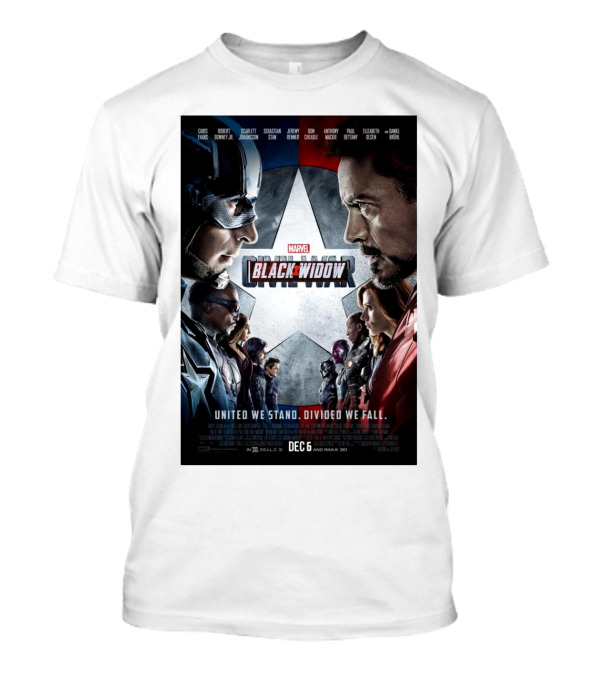 Marvel Black Widow Civil War United We Stand Divided We Fall Dec 6 T-Shirt