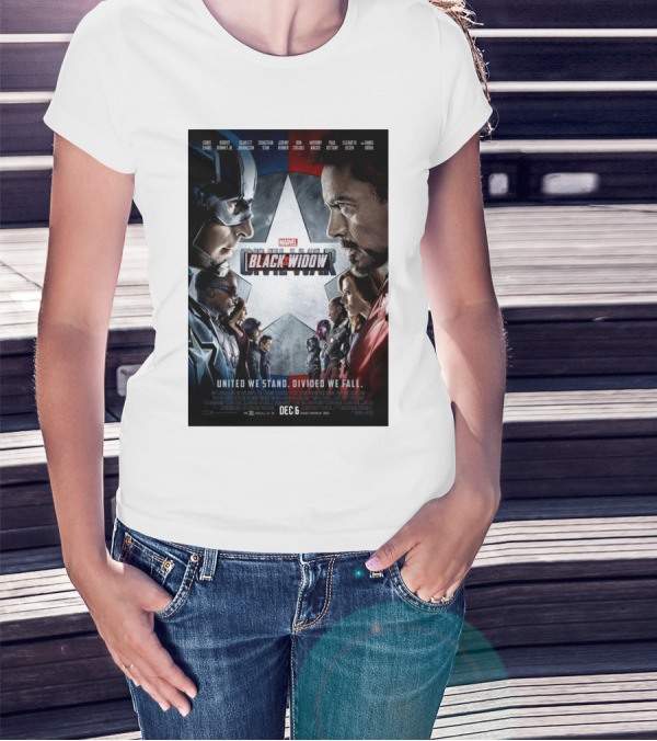 Marvel Black Widow Civil War United We Stand Divided We Fall Dec 6 T-Shirt