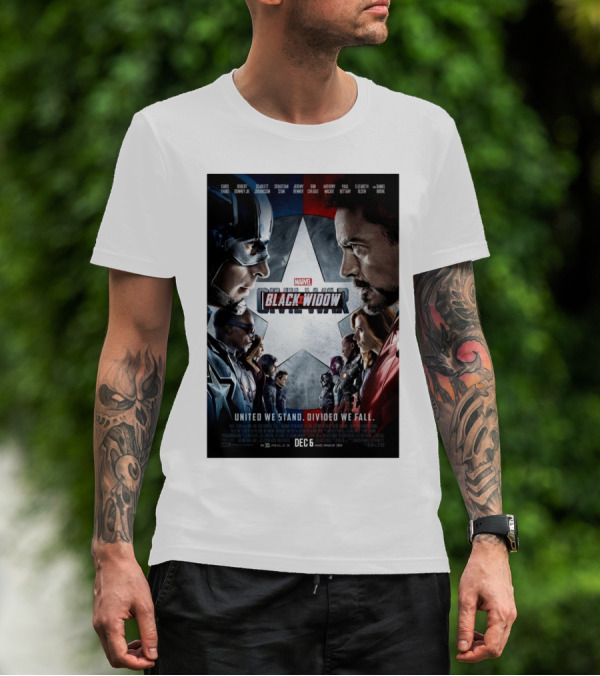 Marvel Black Widow Civil War United We Stand Divided We Fall Dec 6 T-Shirt