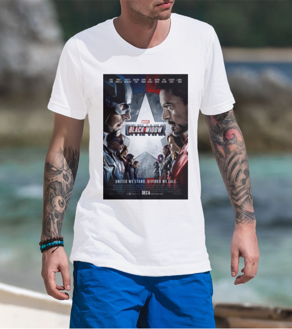 Marvel Black Widow Civil War United We Stand Divided We Fall Dec 6 T-Shirt