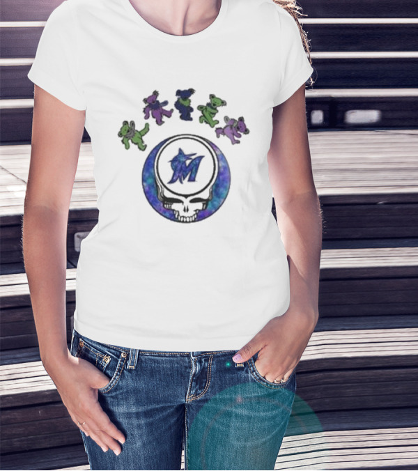 Miami Marlins Grateful Dead Night 2025 Skull Bears T-Shirt