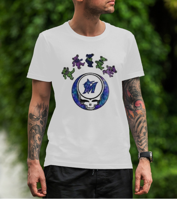 Miami Marlins Grateful Dead Night 2025 Skull Bears T-Shirt