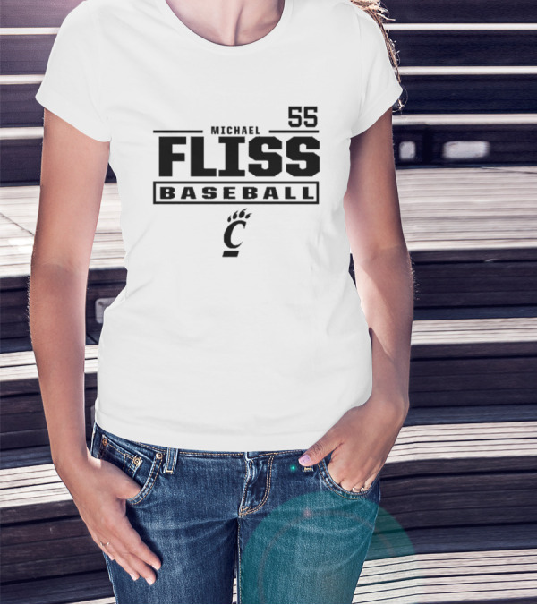 Michael Fliss 55 Cincinnati Bearcats Baseball 2025 Bold Athlete Number Design T-Shirt