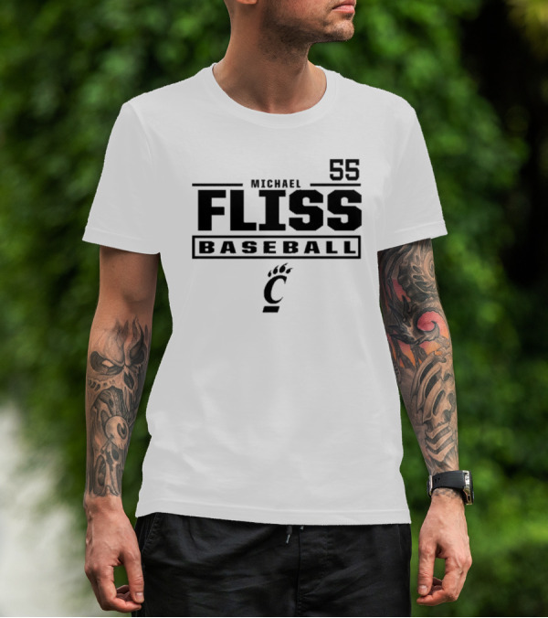 Michael Fliss 55 Cincinnati Bearcats Baseball 2025 Bold Athlete Number Design T-Shirt