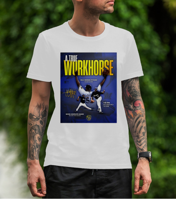 A True Workhorse Milwaukee Brewers CC Sabathia 130.2 Innings 82 Days 1.65 ERA Seven Complete Games Signature T-Shirt
