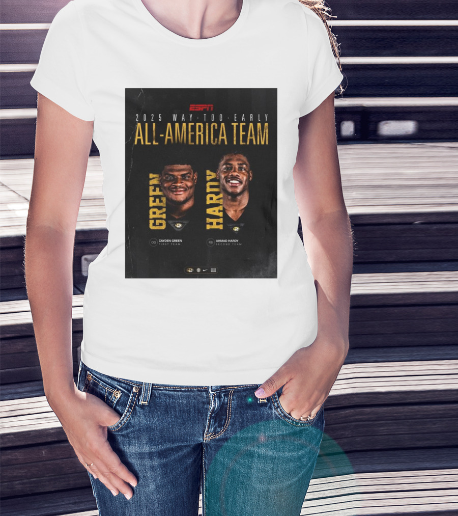 ESPN 2025 Way-Too-Early All-America Team Cayden Green Ahmad Hardy Missouri Tigers T-Shirt
