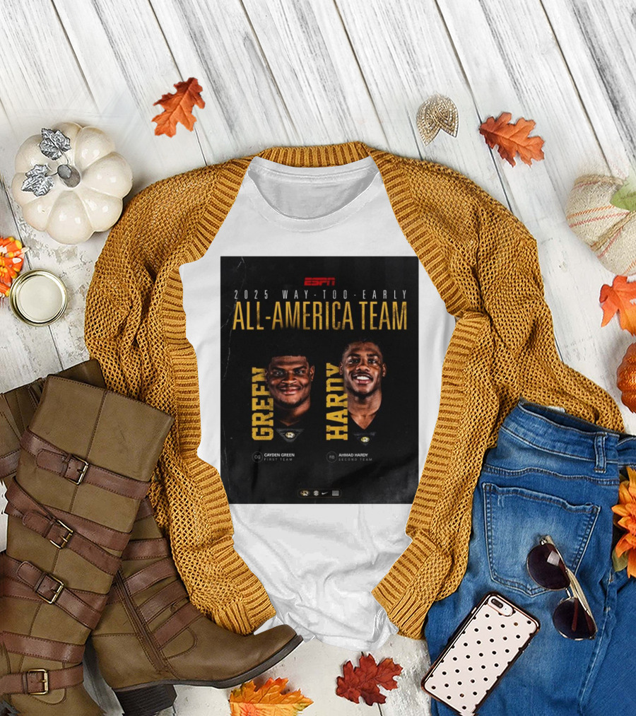 ESPN 2025 Way-Too-Early All-America Team Cayden Green Ahmad Hardy Missouri Tigers T-Shirt
