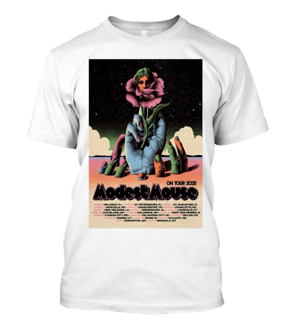 Modest Mouse Tour 2025 Hand Holding Flower With Tour Dates T-Shirt
