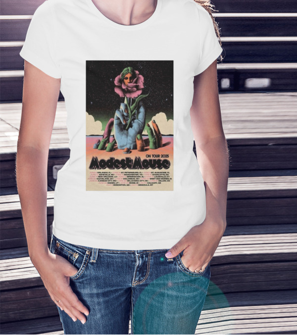 Modest Mouse Tour 2025 Hand Holding Flower With Tour Dates T-Shirt