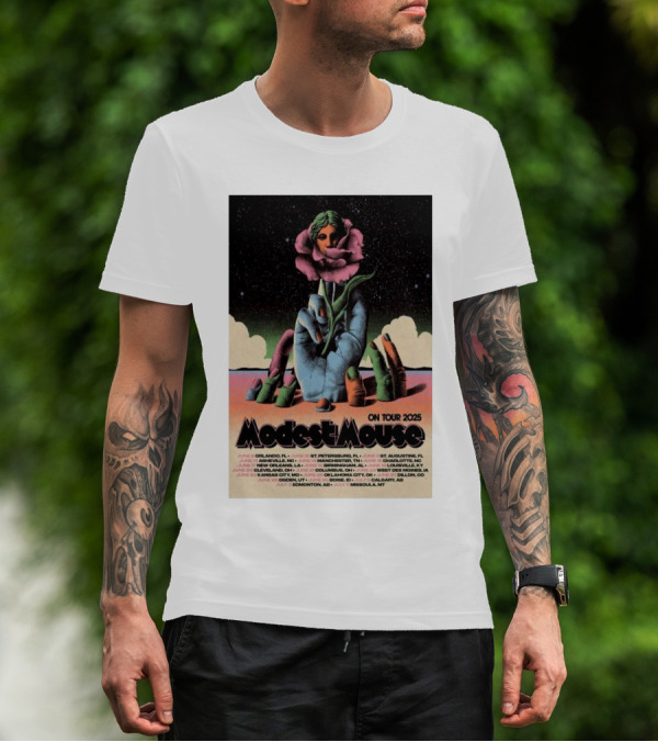 Modest Mouse Tour 2025 Hand Holding Flower With Tour Dates T-Shirt