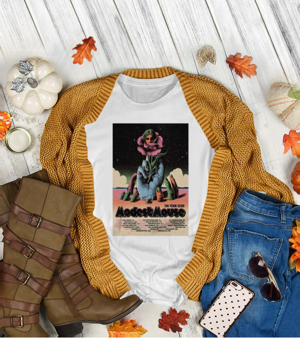 Modest Mouse Tour 2025 Hand Holding Flower With Tour Dates T-Shirt