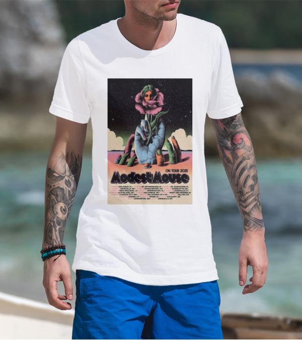 Modest Mouse Tour 2025 Hand Holding Flower With Tour Dates T-Shirt