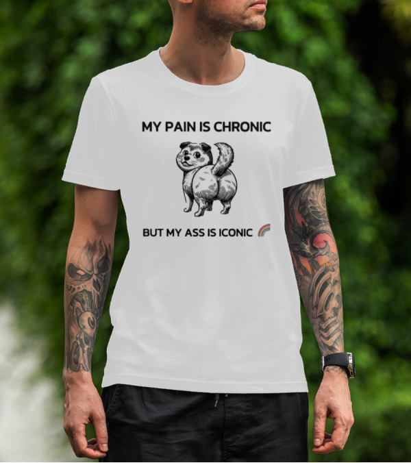 My Pain Is Chronic But My Ass Is Iconic Funny Dog Rainbow T-Shirt