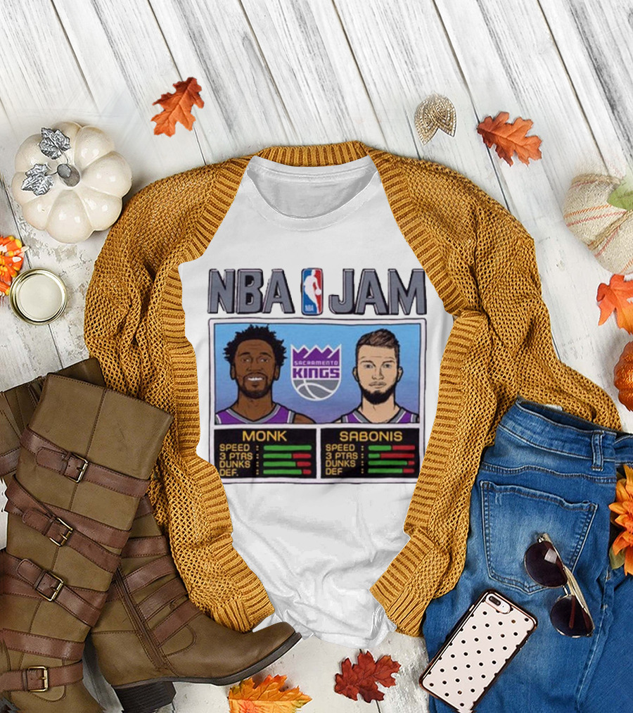 NBA Jam Sacramento Kings Monk Sabonis Stats Graphic T-Shirt