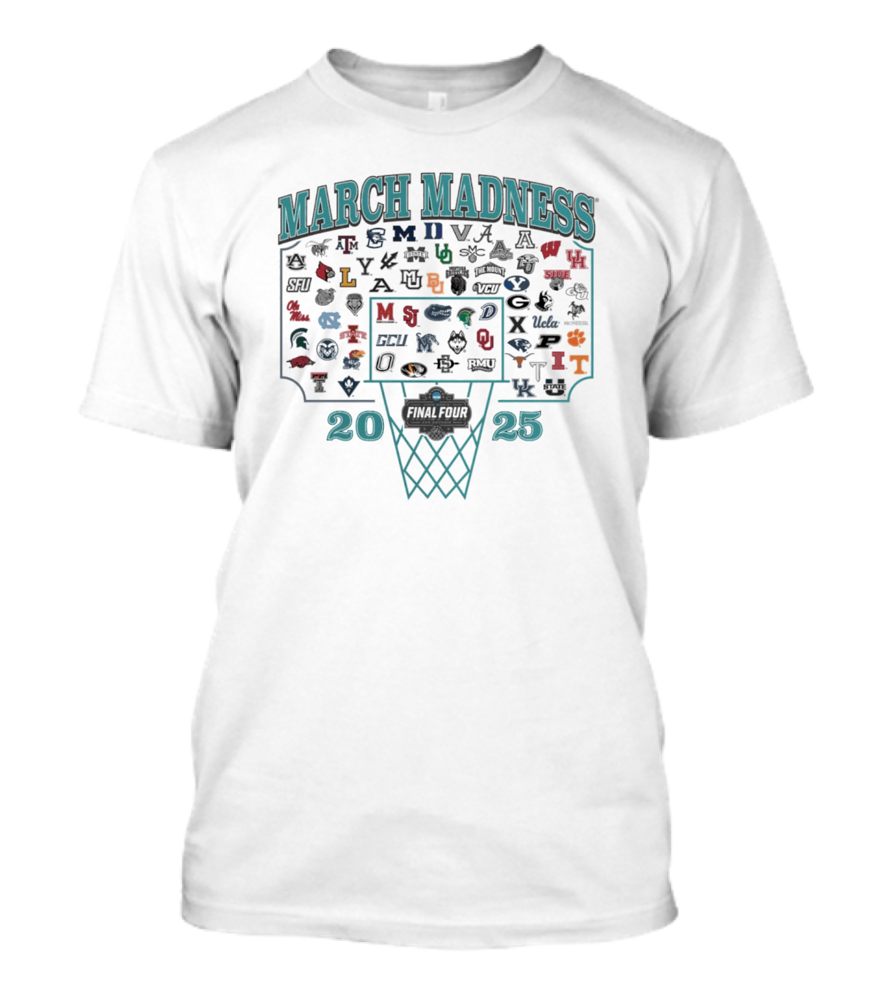 NCAA 2025 March Madness Basketball Tournament Team Logos And Hoop T-Shirt