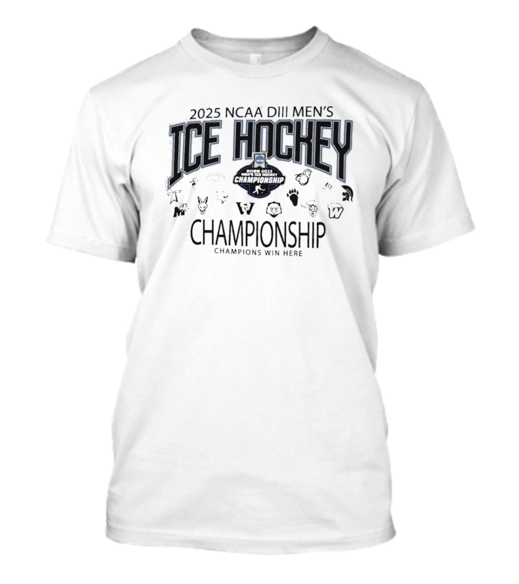 2025 NCAA DIII Men's Ice Hockey Championship Champions With Ice T-Shirt