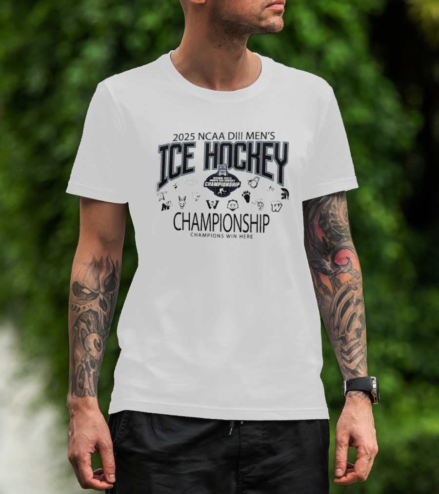 2025 NCAA DIII Men's Ice Hockey Championship Champions With Ice T-Shirt