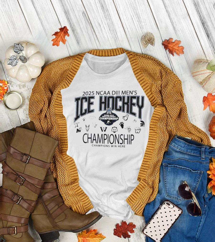 2025 NCAA DIII Men's Ice Hockey Championship Champions With Ice T-Shirt