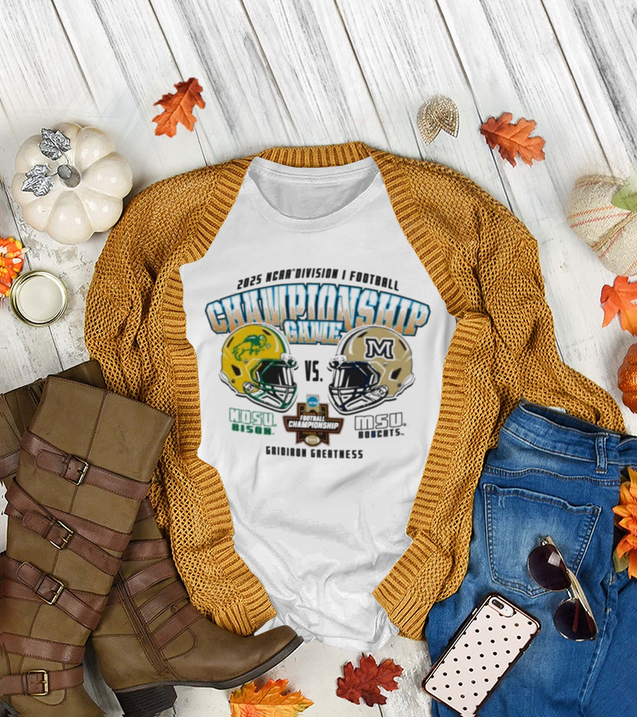 ```2025 NCAA Division I Football Championship NDSU Bison Vs MSU Bobcats Helmet Matchup Graphic``` T-Shirt