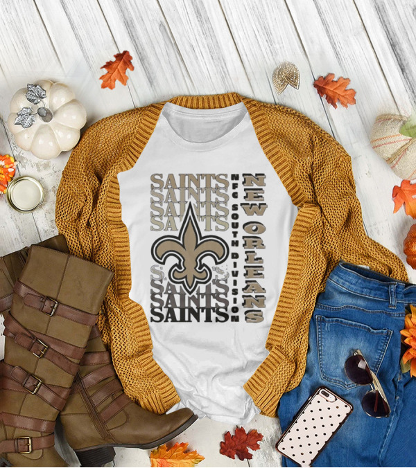 New Orleans Saints NFC South Division Fleur-de-Lis Saints Text Pattern T-Shirt