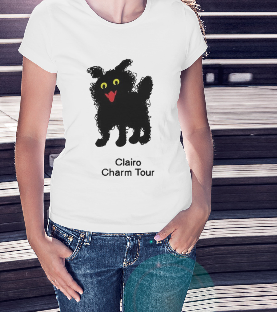 Clairo Charm Tour Cat Yellow Eyes Red Mouth Black Silhouette T-Shirt
