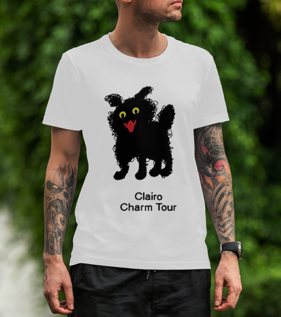 Clairo Charm Tour Cat Yellow Eyes Red Mouth Black Silhouette T-Shirt