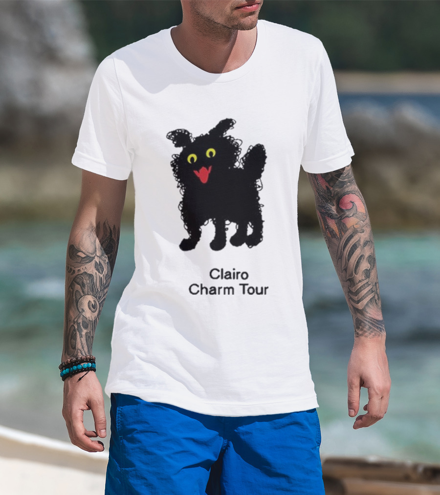 Clairo Charm Tour Cat Yellow Eyes Red Mouth Black Silhouette T-Shirt