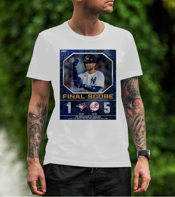 Toronto Blue Jays 1 New York Yankees 5 Final Score Top Performer J.C. Escarra 2-for-4 RBI Single First Major-League Home Run 2 RBI T-Shirt