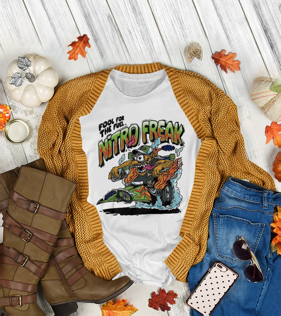 NHRA Nitro Freak Fool For The Fuel Drag Racing Cartoon Character T-Shirt