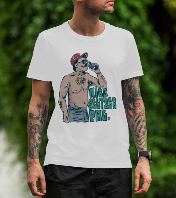 Nice Seltzer Pal 4.0 Cartoon Graphic Of Less Man In Cap And Sunglasses With Drink T-Shirt