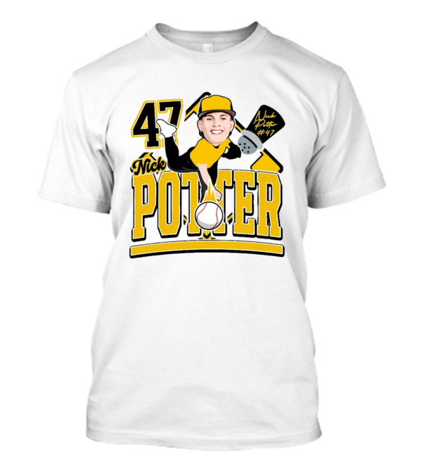 Nick Potter 47 Baseball Illustration With Character In Yellow And Black T-Shirt