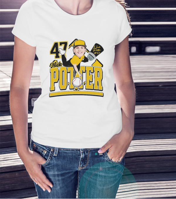Nick Potter 47 Baseball Illustration With Character In Yellow And Black T-Shirt