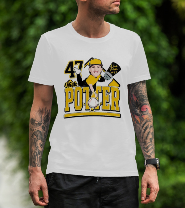 Nick Potter 47 Baseball Illustration With Character In Yellow And Black T-Shirt