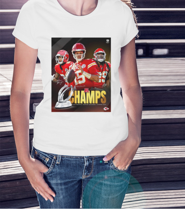 Kansas City Chiefs AFC Champs Nikko Remigio Patrick Mahomes II Kareem Hunt Signatures T-Shirt