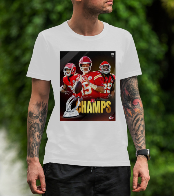 Kansas City Chiefs AFC Champs Nikko Remigio Patrick Mahomes II Kareem Hunt Signatures T-Shirt