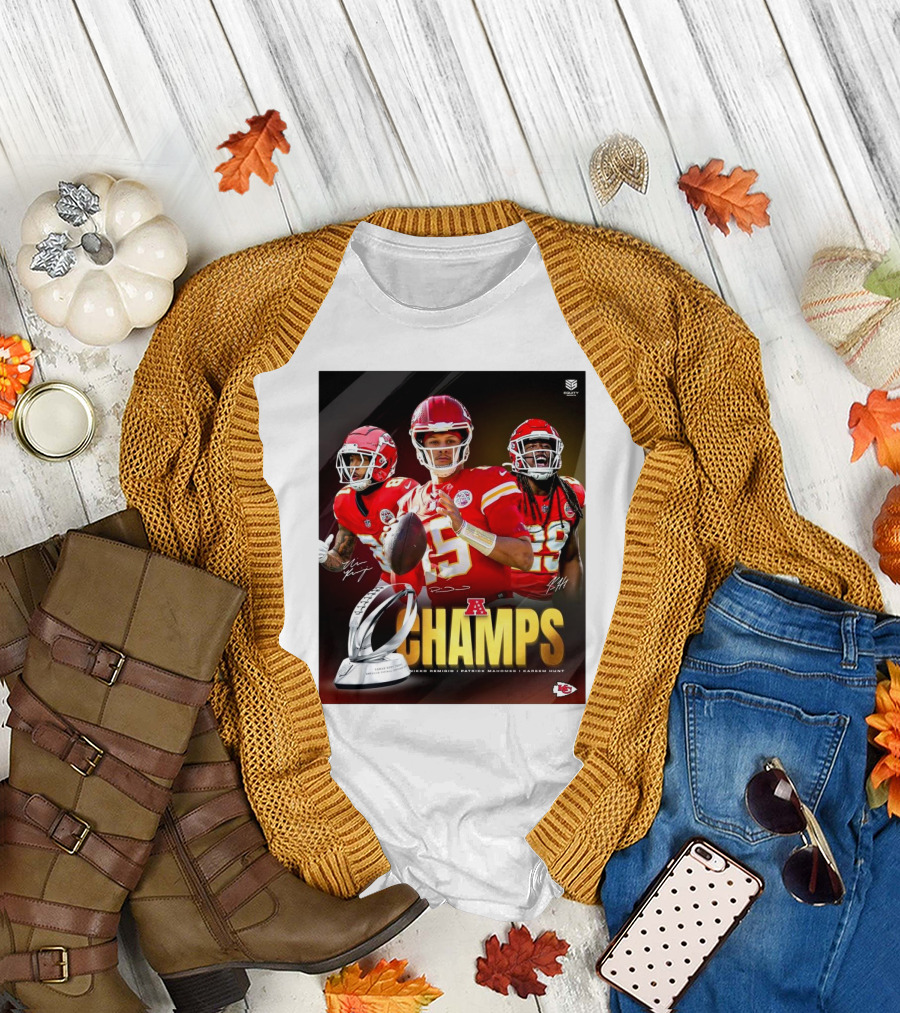 Kansas City Chiefs AFC Champs Nikko Remigio Patrick Mahomes II Kareem Hunt Signatures T-Shirt